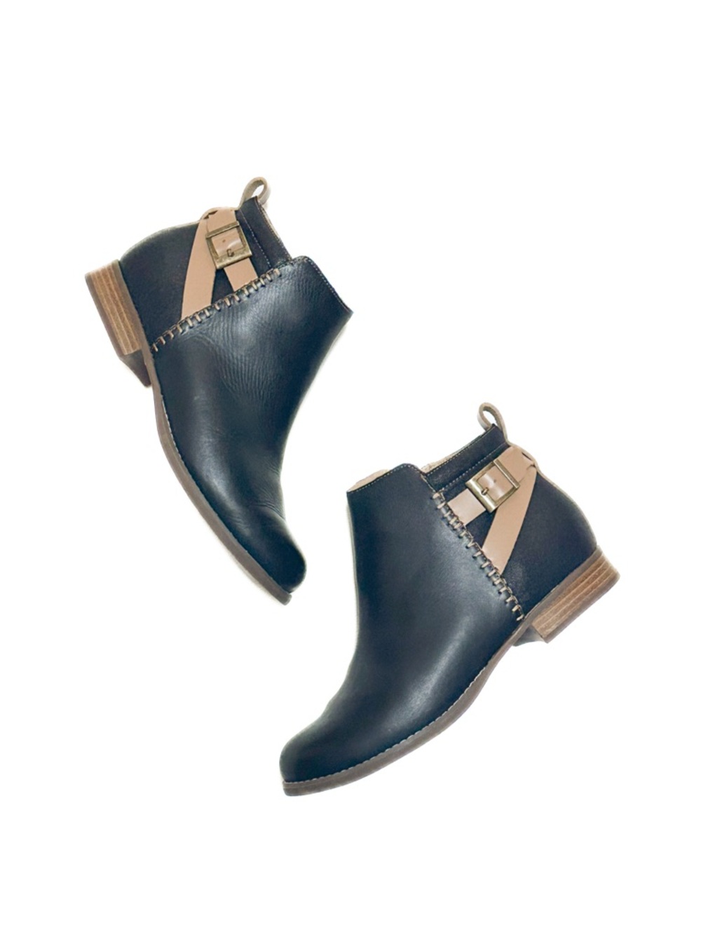 Spenco Dove Creek Leather Ankle Boots 10D Black Tan WIDE Arch Support Orthoheel